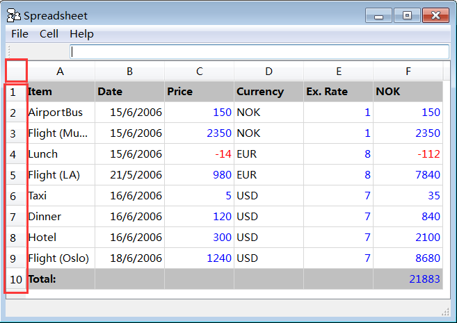 SpreadSheet Demo